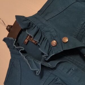 INC International Concepts Dark Teal Jean Jacket with Ruffles